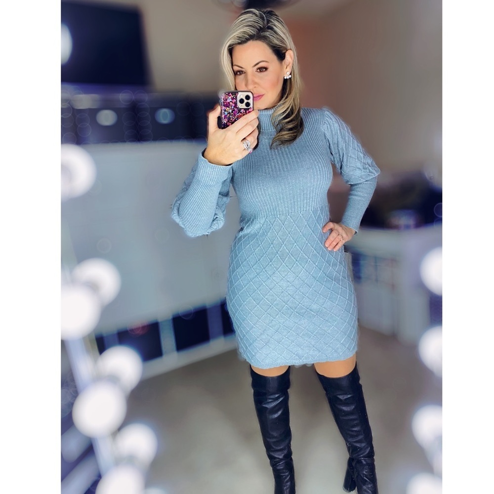 Gray Vintage Cable Knit Sweater Dress - Picture 4 of 7